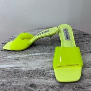 Steve Madden Neon Yellow Square Toe Lucite Heel Sandals size 5